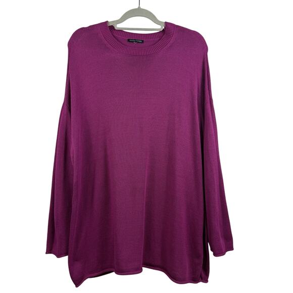 Eileen Fisher Purple Tunic Sweater 2X Pullover Crew Neck Long Raglan Sleeve - Picture 1 of 11